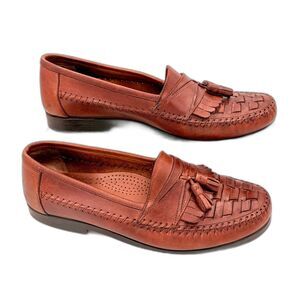 Giorgio Brutini Brown Leather Tassel Kiltie Woven Loafers Size 10 D